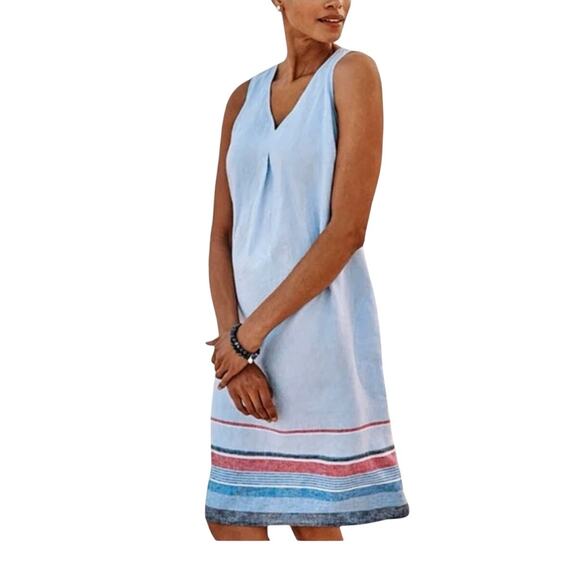 J. Jill Love Linen 100% Linen Shift Dress Red White Blue NWOT Sleeveless #905 - Picture 1 of 11